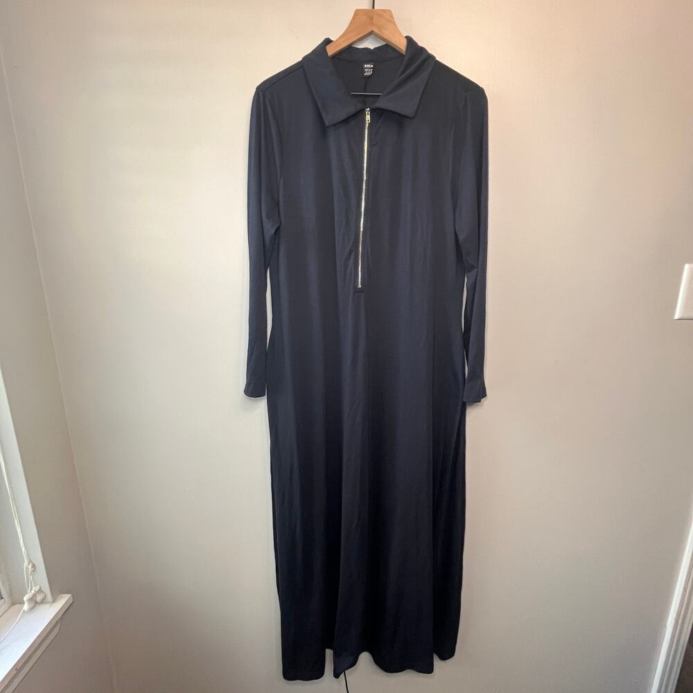 Shein Women's Half Zip Long Sleeve Collared Maxi Dress Navy Blue Size X-Large